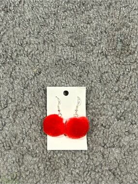 Red pom-pom earrings